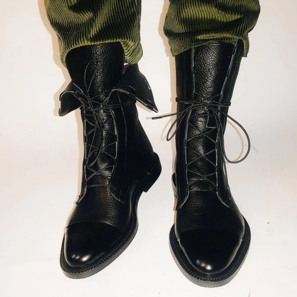 Massimo Dutti Shoes - Massimo Dutti Lace Up Pebbled Leather Combat Boots Army Military Moto Booties 6